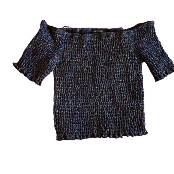 Urban outfitters multi colored off shoulder tube, top metallic threading size M - Picture 1 of 5